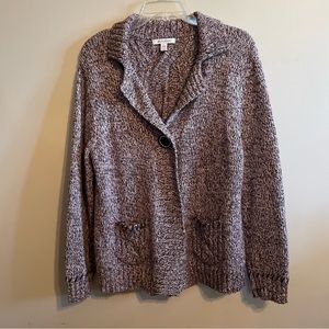 JM Collection Cardigan Sweater Size Large Pink & Brown Cable